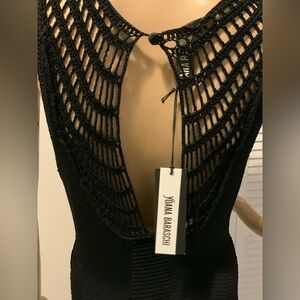 Yoana Baraschi Black Maxi Dress with Crochet & Fringe – Size Small NWOT